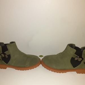 Green fashion ankle buckle booties
